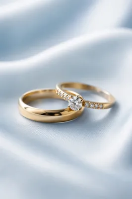 Elegant Gold Wedding Rings on Blue Satin