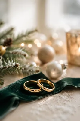 Elegant Gold Wedding Rings Holiday Close-Up