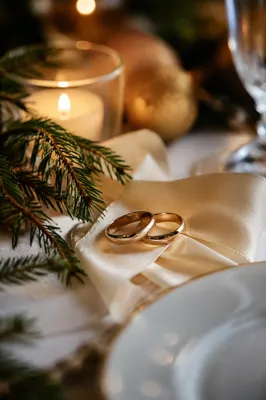 Elegant Gold Wedding Rings Holiday Close-Up