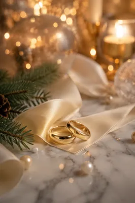 Elegant Gold Wedding Rings Holiday Close-Up