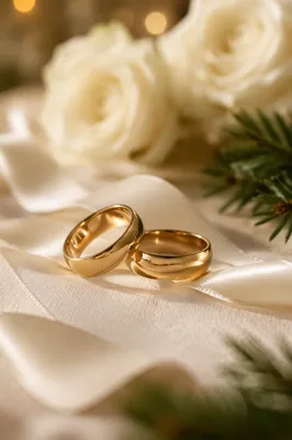 Gold Wedding Rings on Ivory Ribbon