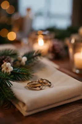 Elegant Gold Wedding Rings with Evergreen