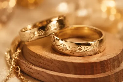 Elegant Gold Wedding Rings in Holiday Glow