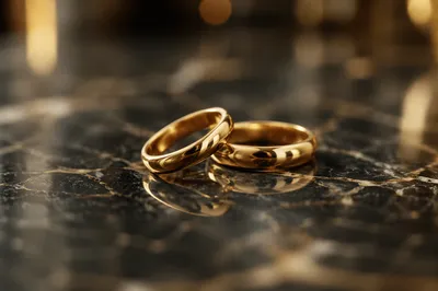 Elegant Gold Wedding Rings on Marble