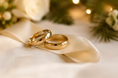 Gold Wedding Rings on Ivory Ribbon