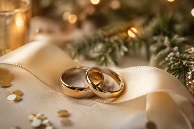 Gold Wedding Rings on Silk Ribbon