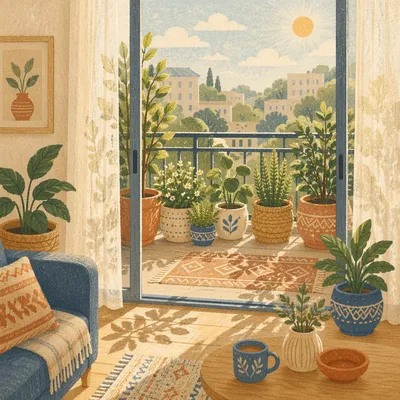 Morning Balcony Terrace with Lush Plants