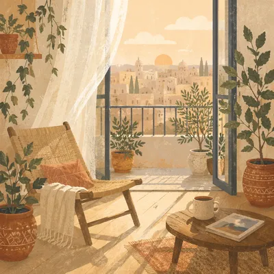 Morning Balcony Terrace with Lush Plants