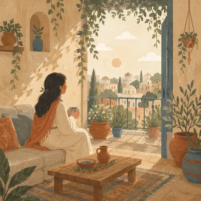 Morning Balcony Terrace with Lush Plants