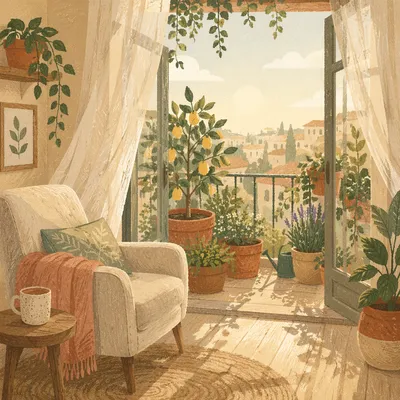 Serene Balcony Terrace Morning Garden View