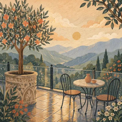 Morning Balcony Terrace with Mountain View