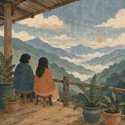 Quiet Morning Balcony Over Misty Mountains
