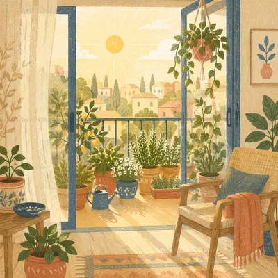 Peaceful Morning Balcony Terrace Interior View