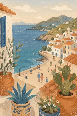 Sunlit Balcony View Over Coastal Village