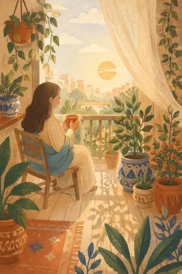 Morning Balcony Terrace with Lush Plants