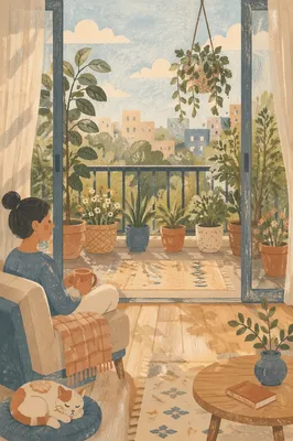Peaceful Morning Balcony with Lush Plants