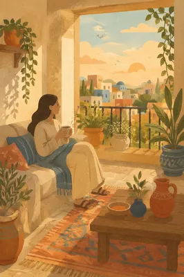 Morning Balcony Terrace with Lush Plants