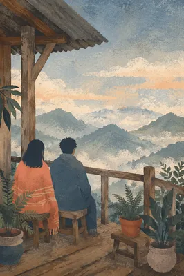Rustic Balcony Terrace Morning Mountain View