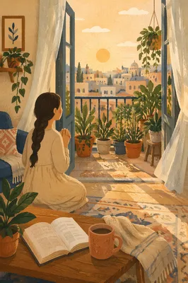 Morning Devotion by Plant Filled Balcony