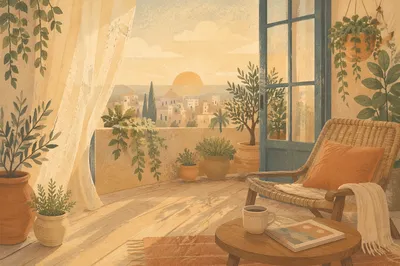 Peaceful Morning Balcony Terrace Living Room
