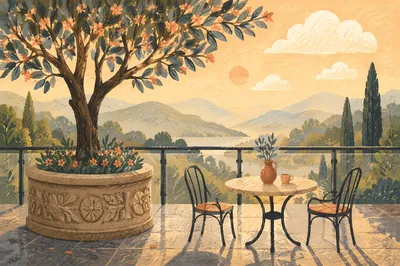 Morning Balcony Terrace with Mountain View