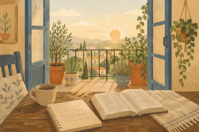 Morning Devotion Nook with Balcony Plants