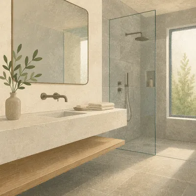 Modern Minimalist Bathroom with Soft Morning Light