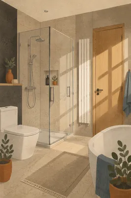 Modern Minimalist Bathroom with Warm Sunlight