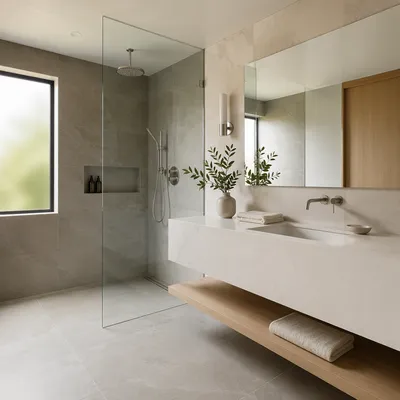 Modern Minimalist Bathroom with Soft Morning Light
