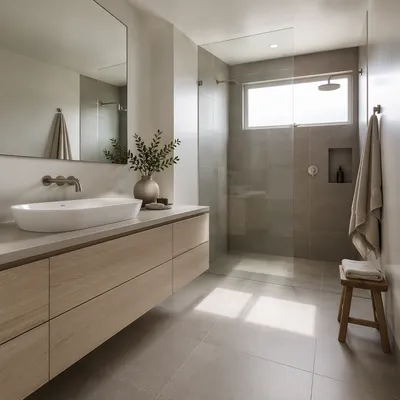 Modern Minimalist Bathroom with Morning Light