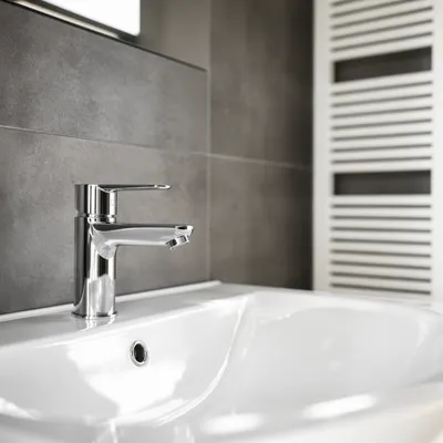Modern Minimalist Bathroom Sink with Chrome Faucet