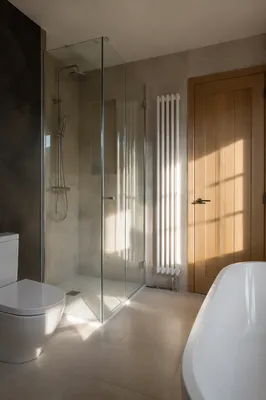 Modern Minimalist Bathroom with Warm Sunlight