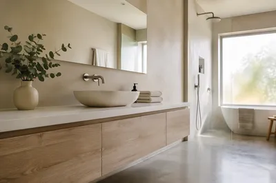 Modern Minimalist Bathroom with Soft Morning Light