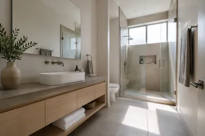 Modern Minimalist Bathroom with Soft Morning Light