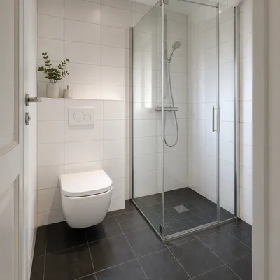 Clean Modern White Tile Bathroom Interior