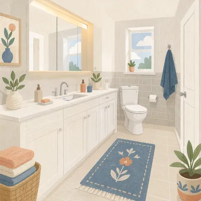 Clean Modern White Tile Bathroom Interior