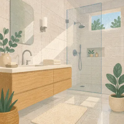 Modern Clean White Tile Bathroom Interior