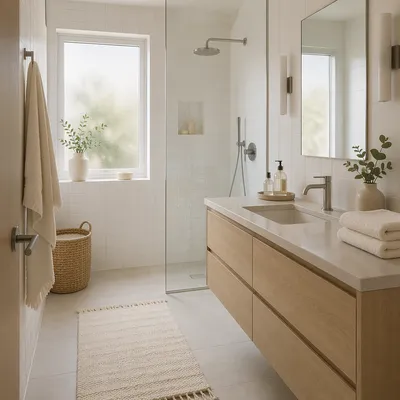 Modern White Tile Bathroom Interior