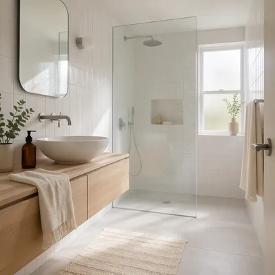 Modern White Tile Bathroom Interior