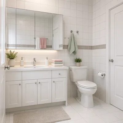 Clean Modern White Tiled Bathroom Interior