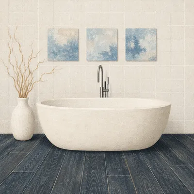 Clean Modern White Tile Bathroom Interior