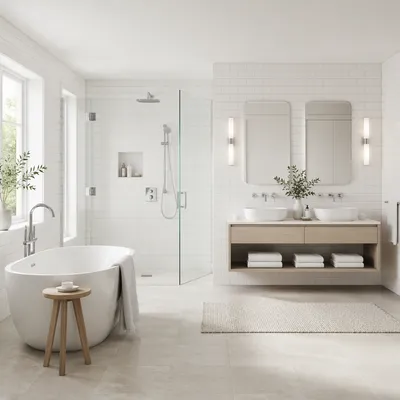 Modern White Tile Bathroom Interior