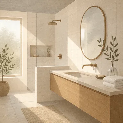 Serene White Tile Modern Bathroom Interior