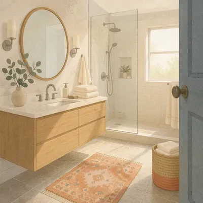 Clean Modern White Tile Bathroom Interior