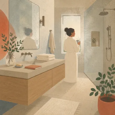 Modern White Tile Bathroom Morning Devotion