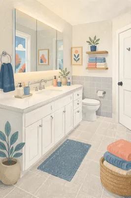 Clean Modern Bathroom with White Tile Vanity