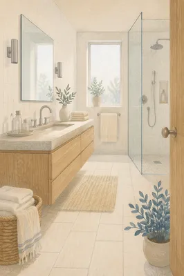 Modern Clean White Tile Bathroom Interior