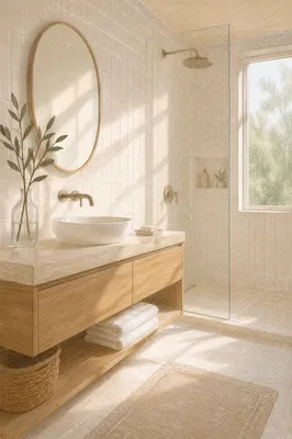 Serene Modern White Tile Bathroom Interior