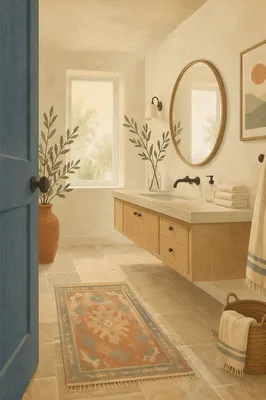 Peaceful Modern White Tile Bathroom Interior