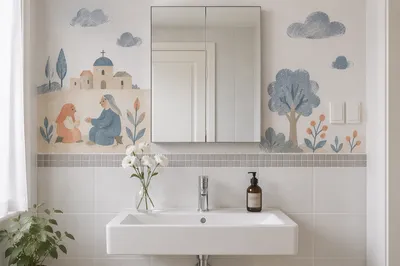 Modern White Tiled Bathroom Corner